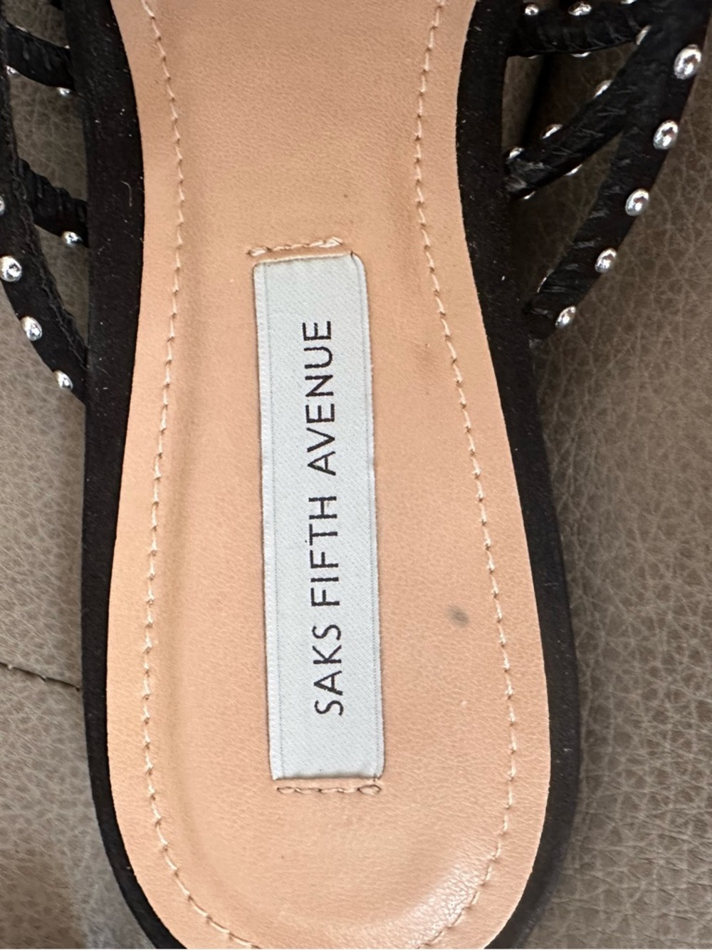 Saks Fifth Avenue Black Studded Knot-Strap Heels - Picture 2 of 6